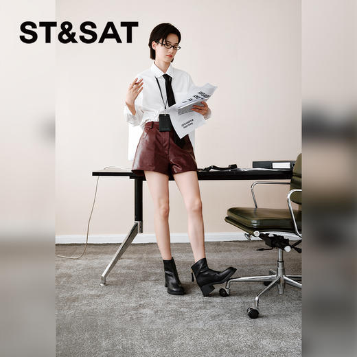 星期六通勤利落百搭显瘦粗跟短靴SSC4116644 商品图1