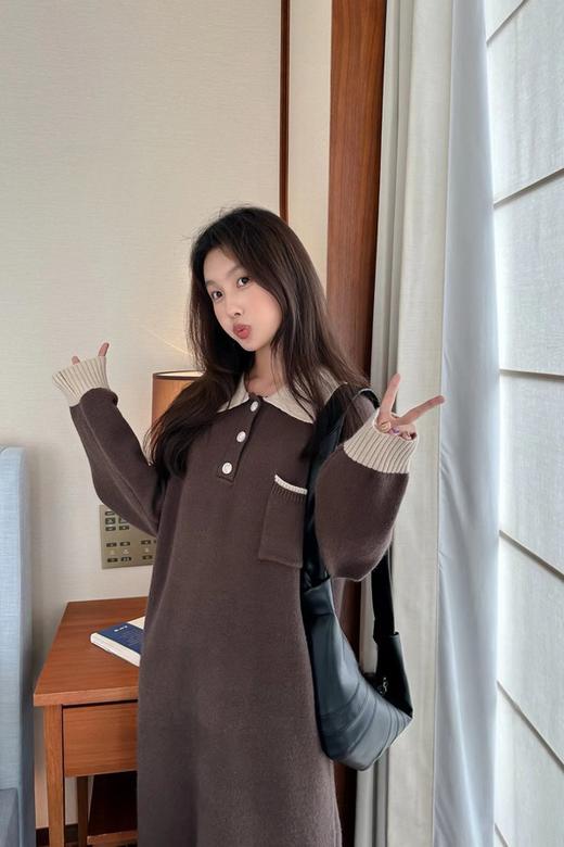 LNNNS 宽松韩版polo领针织连衣裙 19551 商品图1