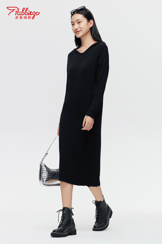 赤兔嗨购长袖针织衫连衣裙女秋冬2024新款配大衣宽松慵懒风长款内搭毛衣裙 商品图5