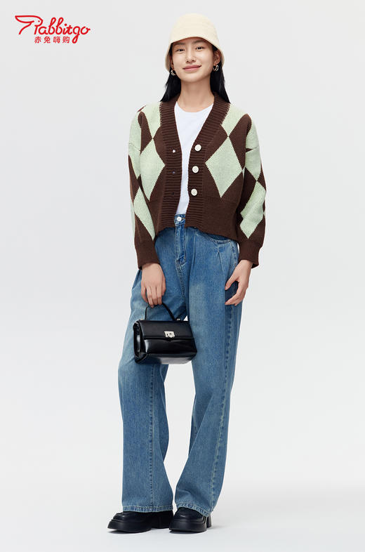 赤兔嗨购复古菱格针织开衫女秋冬季外搭法式高端优雅温柔软糯风毛衣 商品图4