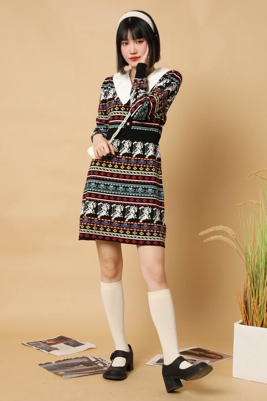 Stay2Weeks 法式复古提花针织连衣裙（不含领子） 15224 商品图1