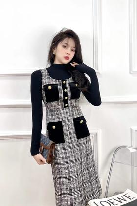 Le Malene 小香风黑色绒面套装 15278