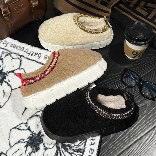 秋冬简约舒适厚底情侣款男女居家外穿保暖棉拖鞋【WG24102W/M】 商品图0