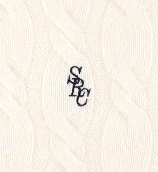 Sporty & Rich - SRC Cable-knit Wool Cashmere Zip hoodie - Cream/Navy - 女装 - 针织衫 - 奶油/海军蓝 商品图2