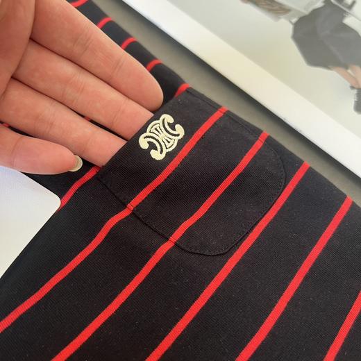 CL 2024新款 凯旋门 胸前口袋 刺绣小标 休闲条纹圆领短袖T恤 男女同款 特惠 Z-12092 商品图6