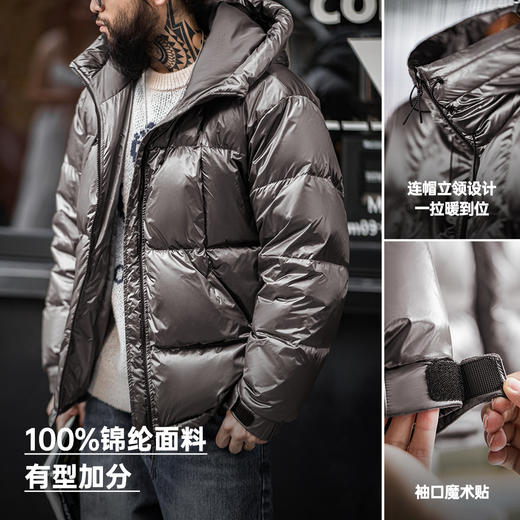 工装优选美式亮面连帽羽绒服90白鸭绒加厚保暖立领面包服外套男冬 商品图3