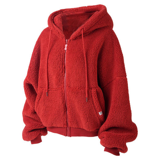 I'd爱帝雪绒绒连帽加厚毛毛外套落肩袖宽松拉链开衫大衣 商品图4