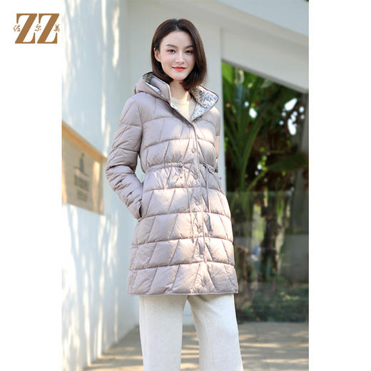 佐尔美冬季新款 中长款气质双面穿连帽90绒减龄羽绒服女E34YY49 商品图3