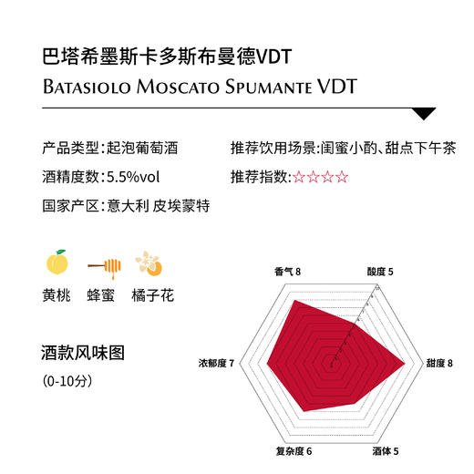 巴塔希墨斯卡多, 意大利阿思提斯布曼德 VDT Batasiolo Moscato Spumante, Italy VDT 商品图1