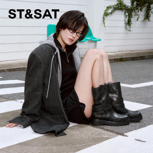 星期六复古时髦条带扣饰短靴SSC4116393 商品图1