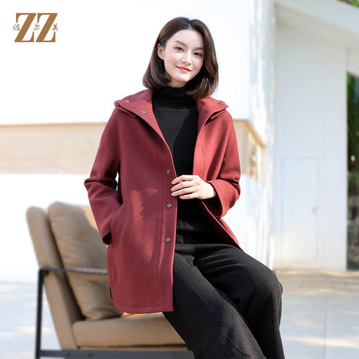 佐尔美冬季新款 简约连帽绵羊毛呢大衣外套女E34ZZ32 商品图0