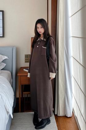 LNNNS 宽松韩版polo领针织连衣裙 19551