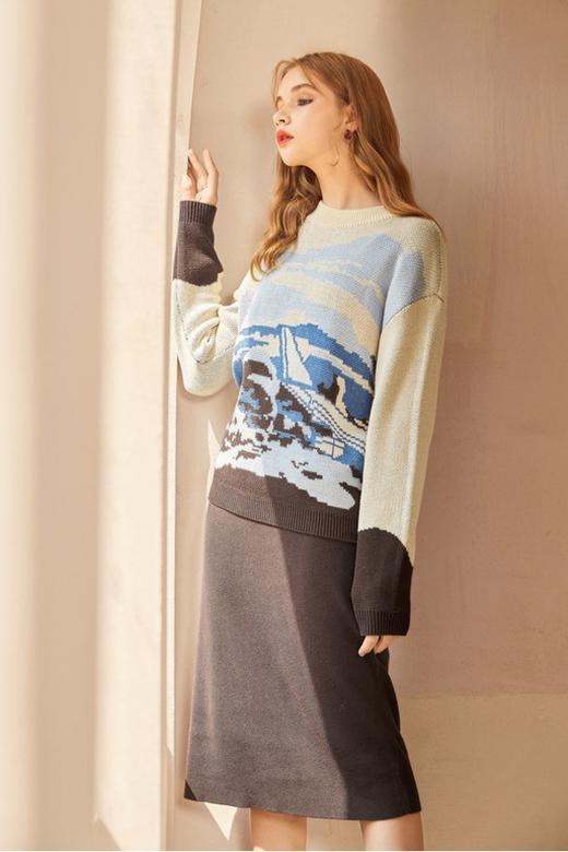 MEETLADY/米莱达 时髦复古印花毛衣包臀裙套装 15134 商品图1