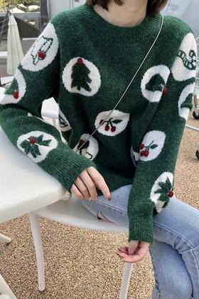 Stay2Weeks 绿色圣诞主题针织上衣 15273