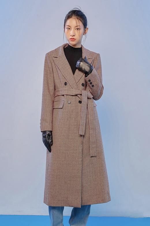 韩都衣舍/Handu Group 韩版格纹长款双排扣西装外套 15132 商品图3