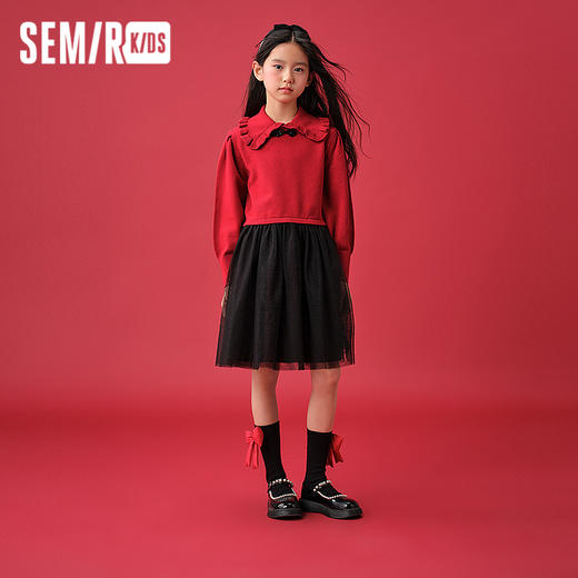 森马儿童连衣裙2025春新款古典新中式毛衣拼接网纱裙子女童装时尚 商品图2