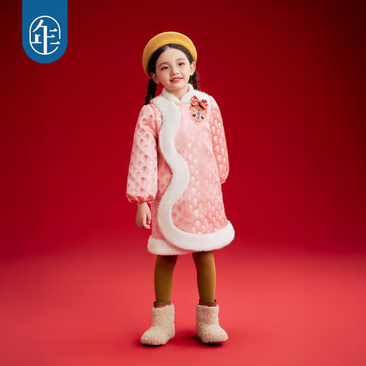 年衣童装女童改良旗袍外套冬季新款儿童演出服甜美新中式连衣裙喜乐福蛇旗袍裙 商品图0