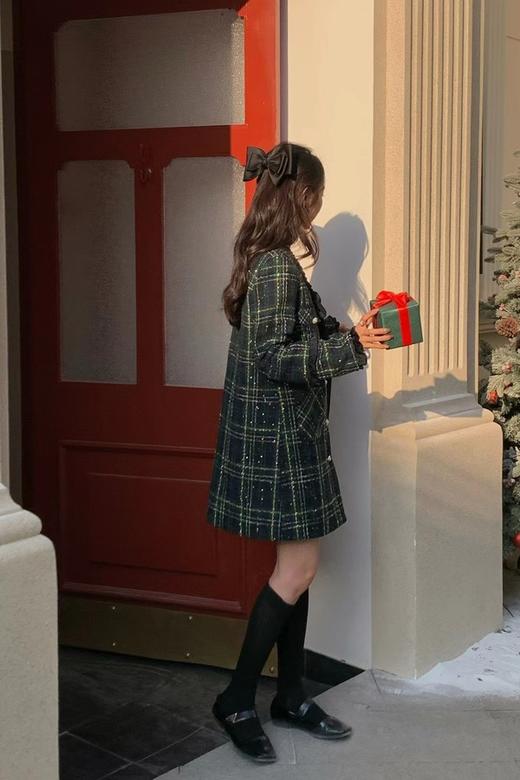 ANSUABEL 绿色圣诞主题时髦格纹连衣裙 19558 商品图7