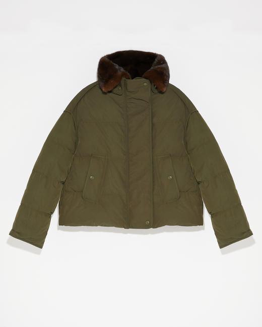 Yves Salomon - Down Jacket Technical Fabnc /Mink - Army Green - 女装 - 羽绒服 - 军绿色 商品图1