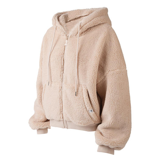 I'd爱帝雪绒绒连帽加厚毛毛外套落肩袖宽松拉链开衫大衣 商品图7