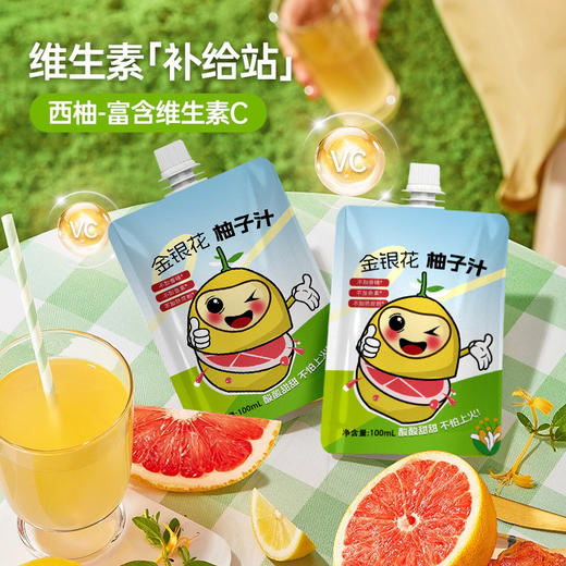 【维生素补给站，富含维生素C】金银花柚子汁 儿童爱喝金银花果汁 酸酸甜甜西柚汁 清润下火饮料100ml/包-QQ 商品图1