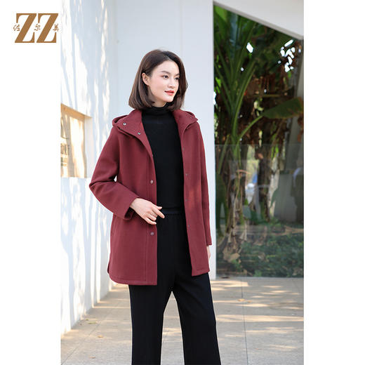 佐尔美冬季新款 简约连帽绵羊毛呢大衣外套女E34ZZ32 商品图1