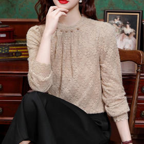 SMZ32773加绒加厚蕾丝打底衫高级感2024新款冬季内搭保暖上衣女洋气小衫潮