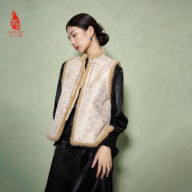 SAINTJOY/上久楷 女式宋锦貂绒丝棉马甲 中式上衣 中国风 复古 如意葫芦龟背龙纹 CY1044207002