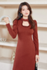 Le Malene 气质枣红色性感镂空连衣裙 19562 商品缩略图2