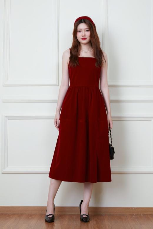 SIA SAYLOR 高级丝绒质地红色背心连衣裙 19580 商品图2