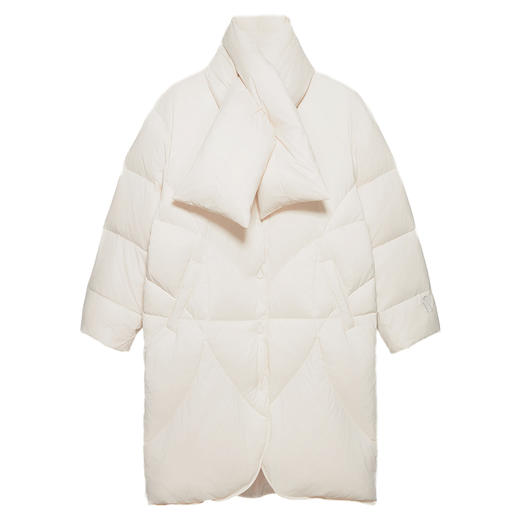 SELFWHO白鸭绒杏色围巾领羽绒服2024冬款保暖宽松中长款圣诞外套 商品图4