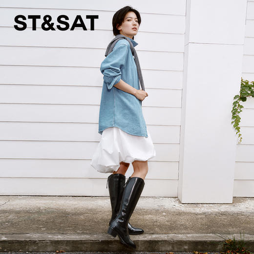 【绒里可选】星期六气质尖头V口显瘦粗跟长靴SSD4117498/SSD4119498 商品图3