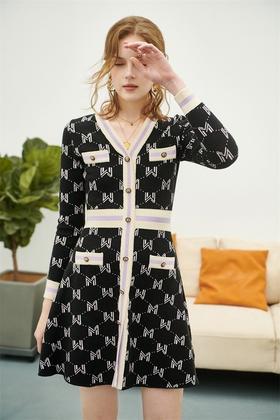 Le Malene 法式收腰显瘦撞色针织连衣裙 15231