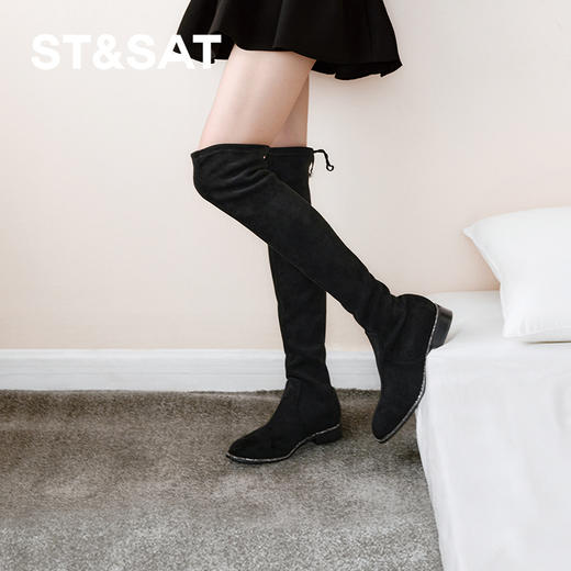 星期六钻条沿边显瘦高筒过膝长靴SSC4117343 商品图0