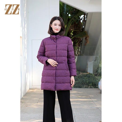 佐尔美冬季新款 气质中长款90绒立领碎花羽绒服女E34YY48 商品图2