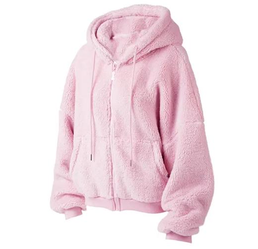 I'd爱帝雪绒绒连帽加厚毛毛外套落肩袖宽松拉链开衫大衣 商品图10