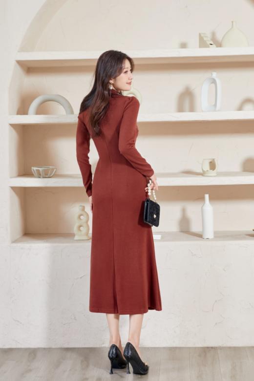 Le Malene 气质枣红色性感镂空连衣裙 19562 商品图4