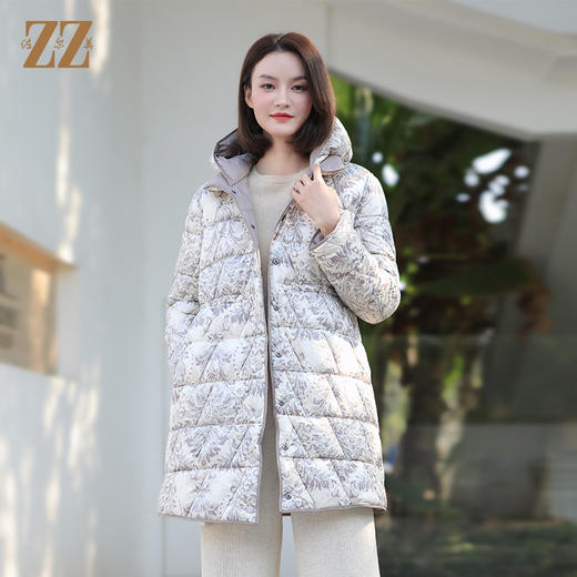 佐尔美冬季新款 中长款气质双面穿连帽90绒减龄羽绒服女E34YY49 商品图0
