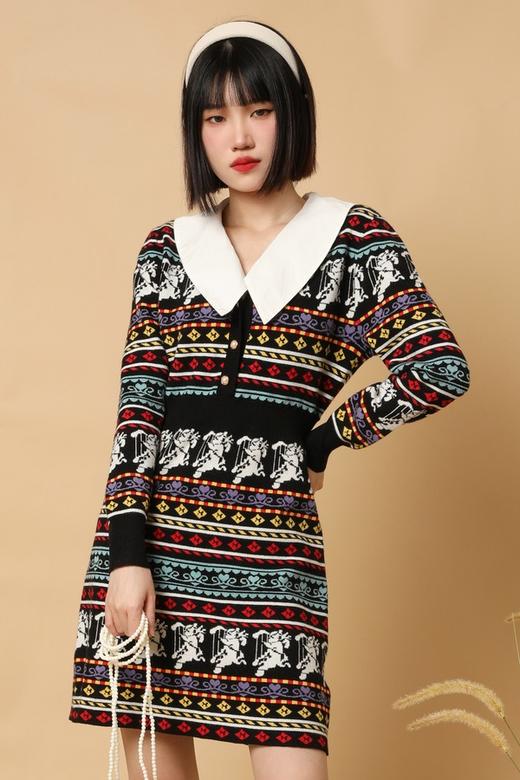 Stay2Weeks 法式复古提花针织连衣裙（不含领子） 15224 商品图0