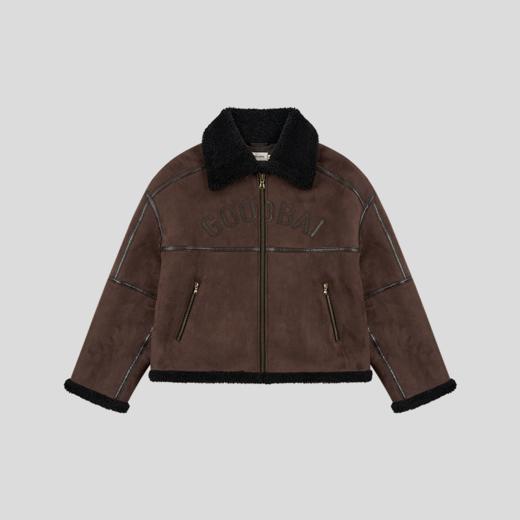 GOODBAI logo贴布绣带毛翻领oversize加厚外套 商品图1