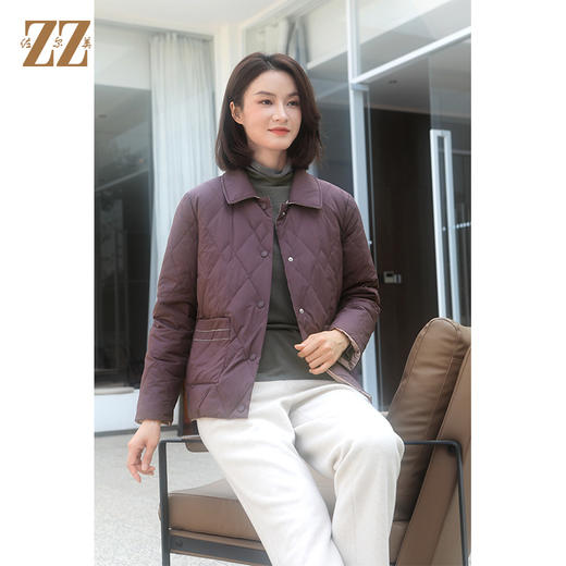 佐尔美冬季新款 短款减龄高级感菱形格90绒羽绒服女E34YY25 商品图1