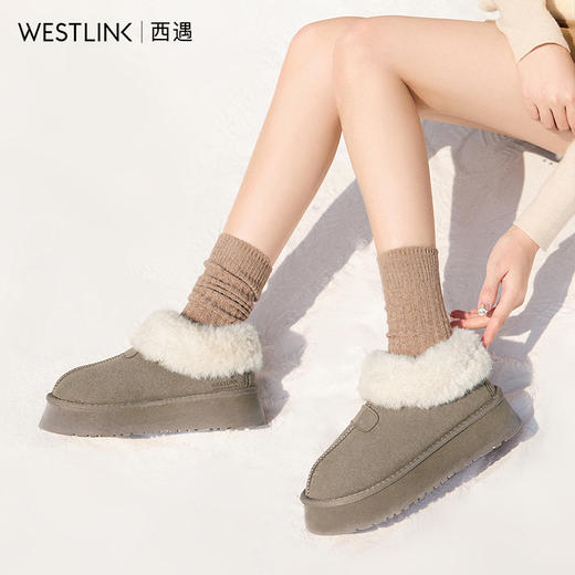 西遇厚底雪地靴女新款冬季低帮加绒东北棉鞋增高保暖毛毛鞋子D4347837 商品图4