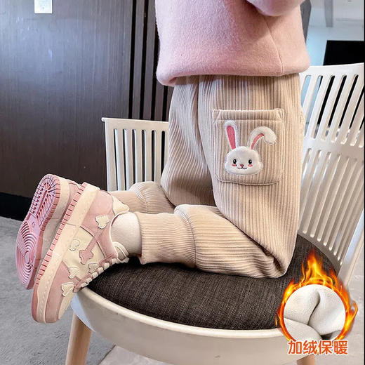 【加绒保暖，甜美出镜~】女童灯芯绒裤子 秋冬季新款 中小儿童加绒加厚 一体绒运动束脚裤-QQ 商品图2