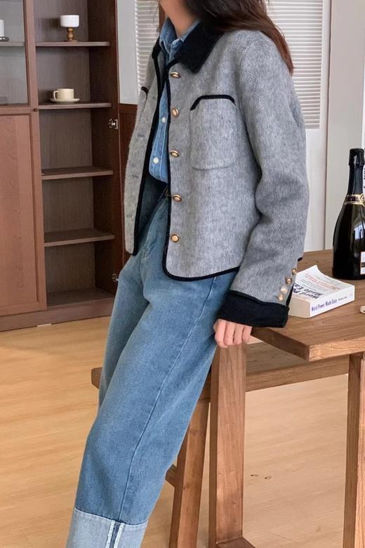 LNNNS 黑灰撞色翻领短款小香风外套 19513 商品图4