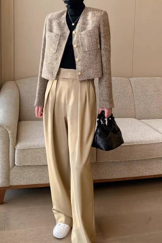 Le Malene V领卡其色编织肌理感短款外套 19548 商品图2