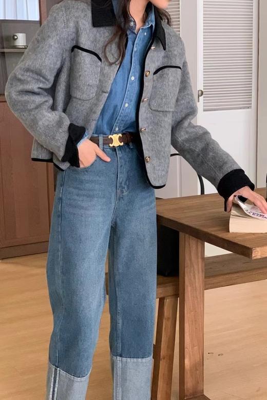 LNNNS 黑灰撞色翻领短款小香风外套 19513 商品图2