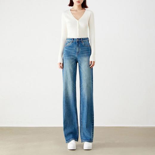 【自】全新升级【铂金会员183/天猫239/差价56】(12420) 洛诗琳新款重工高品质水洗做旧蓝色显瘦直筒阔腿长裤 商品图1