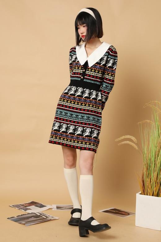 Stay2Weeks 法式复古提花针织连衣裙（不含领子） 15224 商品图2