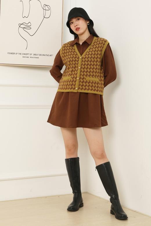 WHO KNOWS 学院风棕色连衣裙马甲两件套 15076 商品图2