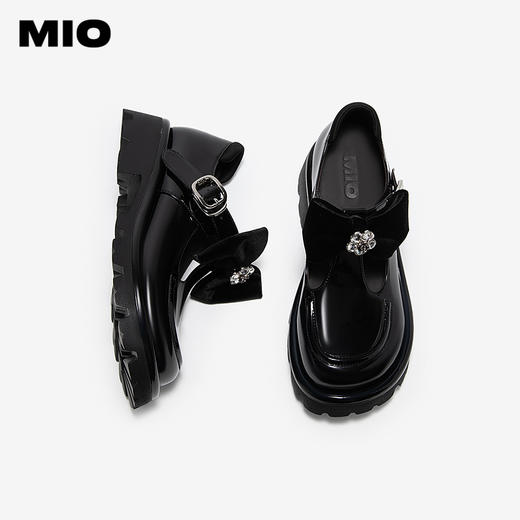 MIO米奥春季新品蝴蝶结闪钻玛丽珍鞋圆头厚底粗跟黑色单鞋女M251532652 商品图3